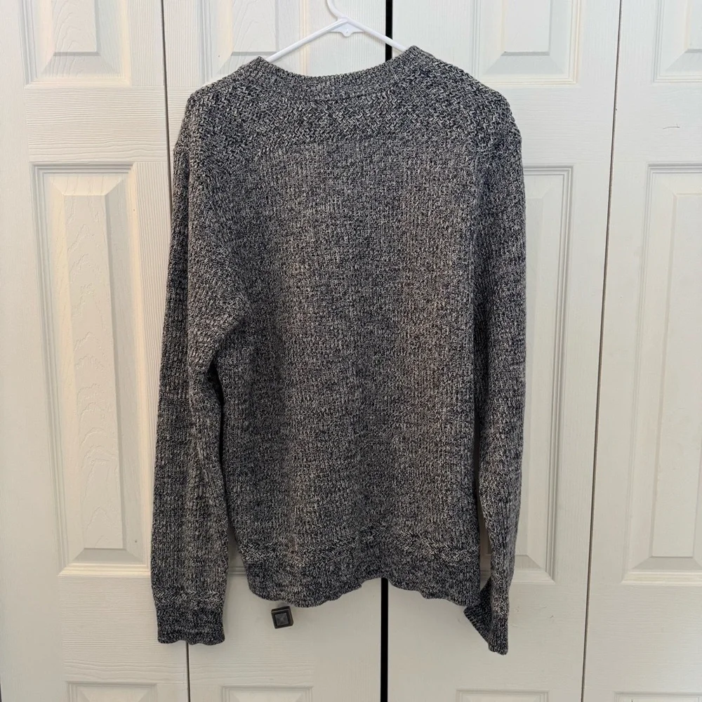 Men's L.L. Bean‎ Signature Marled Cotton Henley Sweater Cream Navy, Size L